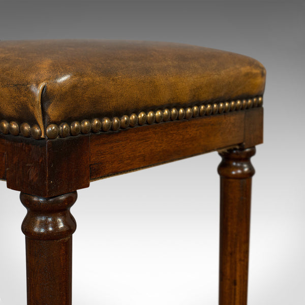 Tall Vintage Stool, English, Leather, Mahogany, Bar, Breakfast, Seat, Circa 1980