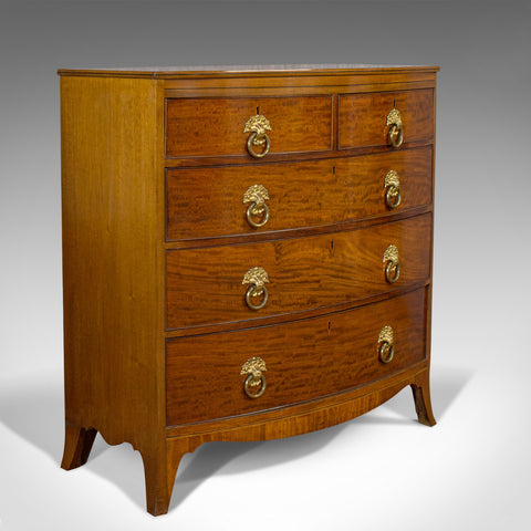 Antique Bow Front Chest of Drawers, English, Mahogany, Tallboy, Victorian, 1870