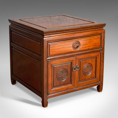 Vintage Bedside Cabinet, Asian, Teak, Low Side Stand, 20th Century, Circa 1990