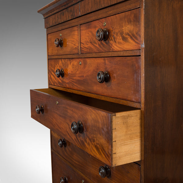 Antique Tallboy, English, Flame Mahogany, Tall Chest of Drawers, Victorian, 1850