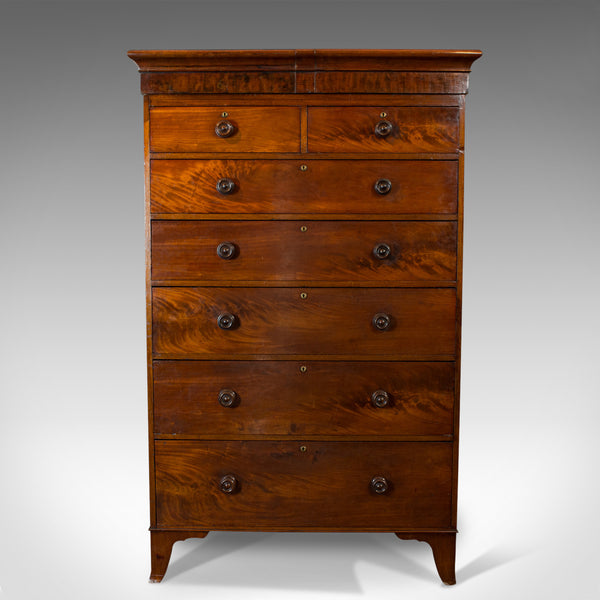 Antique Tallboy, English, Flame Mahogany, Tall Chest of Drawers, Victorian, 1850