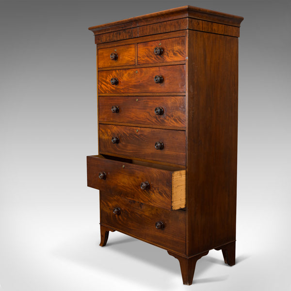 Antique Tallboy, English, Flame Mahogany, Tall Chest of Drawers, Victorian, 1850