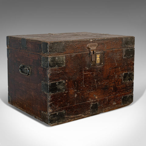 Antique Carriage Chest, English, Pine, Bound Travel Trunk, Victorian, Circa 1900