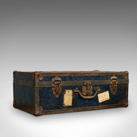 Antique Steamer Trunk, English, Travel, Voyage, Chest, Edwardian, Circa 1910