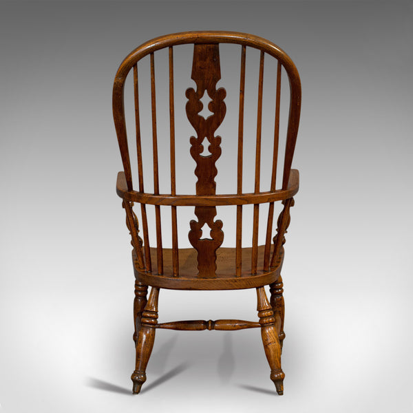 Antique Windsor Chair, British, Elm, Ash, Elbow, Armchair, Victorian, Circa 1860