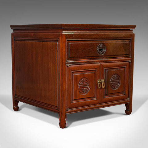 Vintage Bedside Nightstand, Asian, Teak, Side Cabinet, 20th Century, Circa 1990