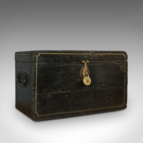 Antique Ebonised Carriage Chest, English, Pine, Tool Trunk, Victorian, C.1850