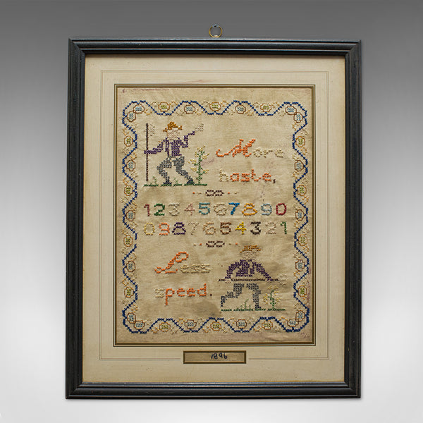 Antique Framed Sampler, English, Cross-Stitch, Apprentice, Victorian, Dated 1896