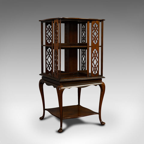 Antique Revolving Library, English, Walnut, Bookcase Table, Edwardian, C.1910