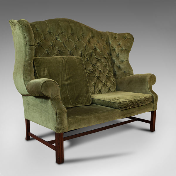 Antique High Wing-Back Settee, English, Sofa, Love Seat, Edwardian, Circa 1910