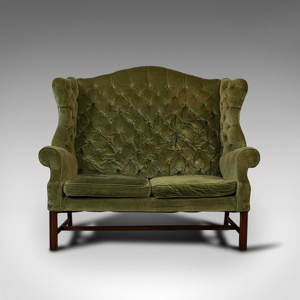 Antique High Wing-Back Settee, English, Sofa, Love Seat, Edwardian, Circa 1910