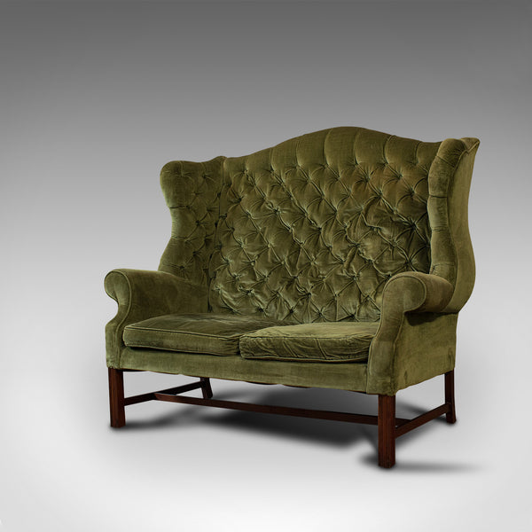 Antique High Wing-Back Settee, English, Sofa, Love Seat, Edwardian, Circa 1910