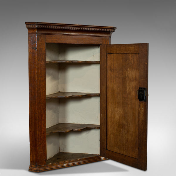 Antique George III Corner Cupboard, English, Oak, Wall Cabinet, Georgian, C.1800