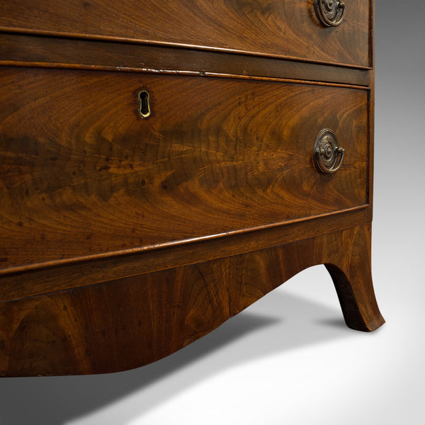 Antique Bow Front Chest of Drawers, English, Mahogany, Bachelor's Cabinet, 1890