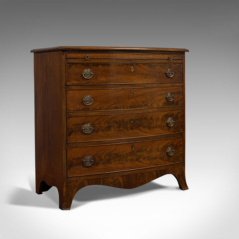 Antique Bow Front Chest of Drawers, English, Mahogany, Bachelor's Cabinet, 1890