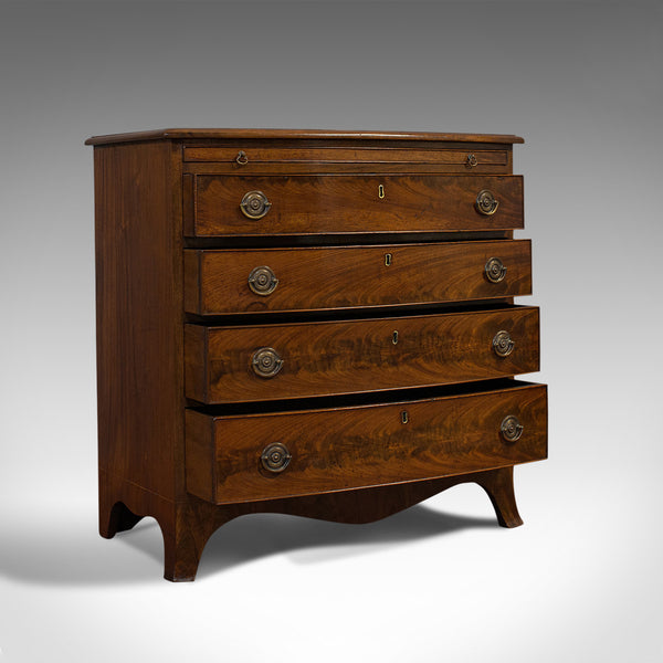 Antique Bow Front Chest of Drawers, English, Mahogany, Bachelor's Cabinet, 1890