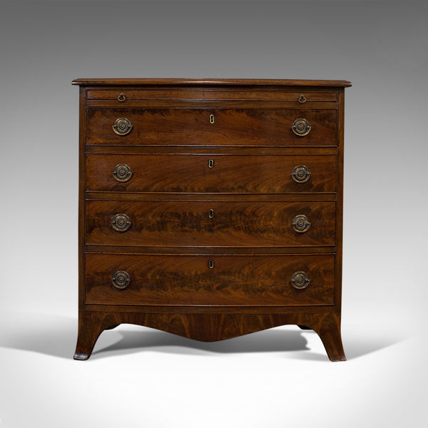 Antique Bow Front Chest of Drawers, English, Mahogany, Bachelor's Cabinet, 1890