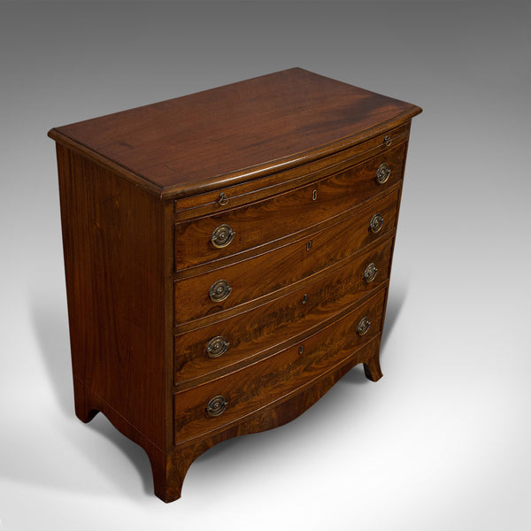 Antique Bow Front Chest of Drawers, English, Mahogany, Bachelor's Cabinet, 1890