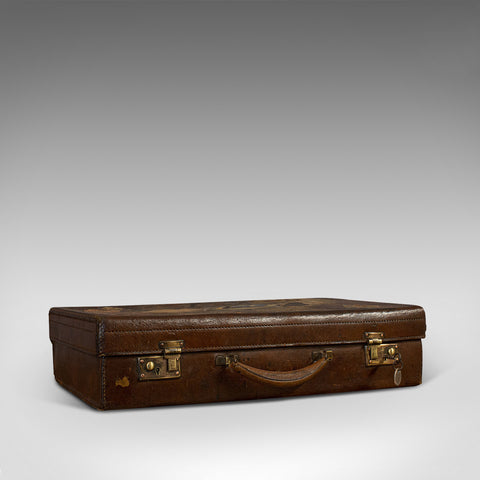 Antique Suitcase, Leather, Gentleman's Overnight Case, Travel Bag, Edwardian