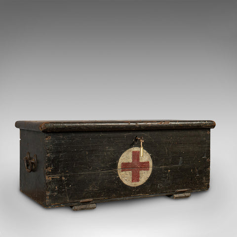 Vintage First Aid Chest, English, Pine, Trunk, Huddersfield Rifles, Regiment