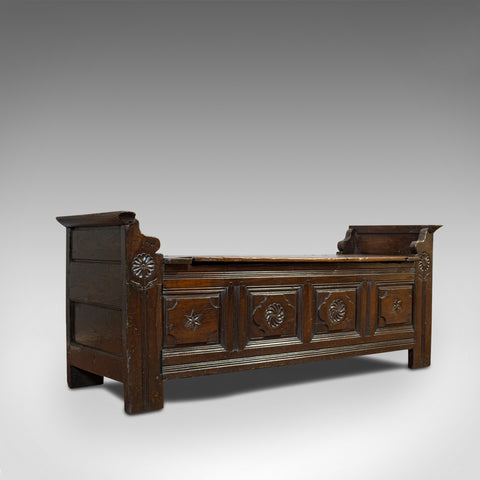 Antique Coffer, French, Oak, Window Seat, Storage Bench, 17th Century, C.1700