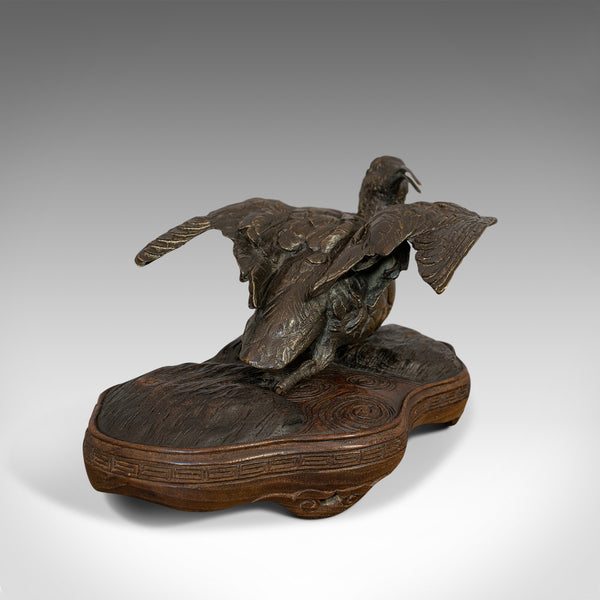 Antique, Curlew, Oriental, Bronze, Mahogany, Decorative, Small Bird, Circa 1900