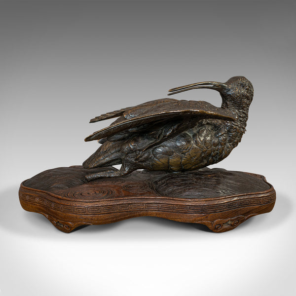 Antique, Curlew, Oriental, Bronze, Mahogany, Decorative, Small Bird, Circa 1900