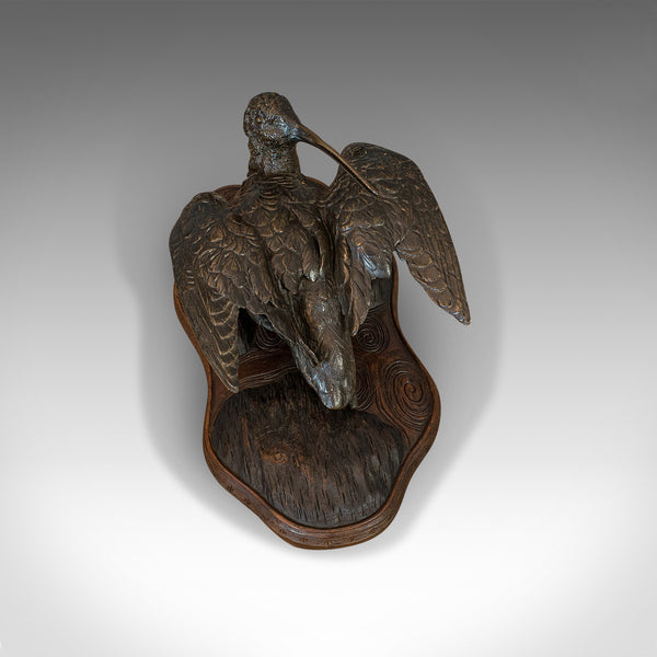 Antique, Curlew, Oriental, Bronze, Mahogany, Decorative, Small Bird, Circa 1900