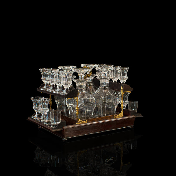 Antique Napoleon III Liquor Cellar, French, Liqueur Box, Glass Decanters, 1830