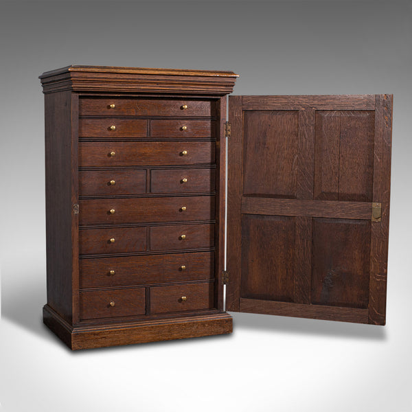 Antique Specimen Chest, English, Oak, Collector's Cabinet, Edwardian, Circa 1910