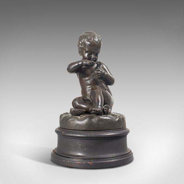 Antique Putto Statue, French, Bronze, Cherub Figure, Late 19th Century, C.1900