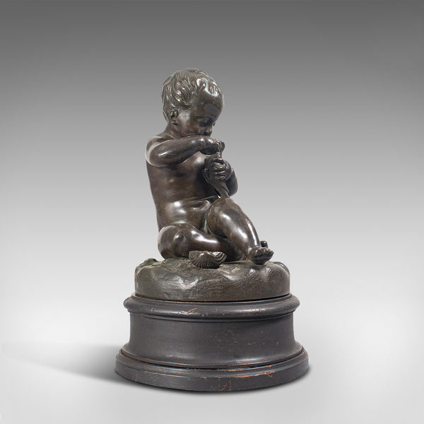 Antique Putto Statue, French, Bronze, Cherub Figure, Late 19th Century, C.1900