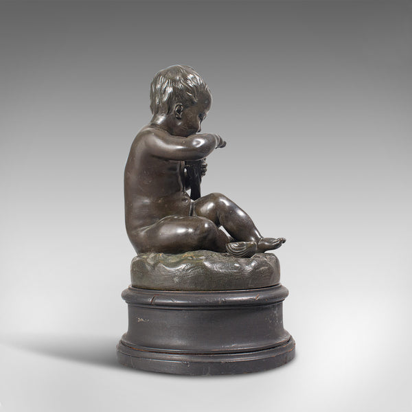 Antique Putto Statue, French, Bronze, Cherub Figure, Late 19th Century, C.1900