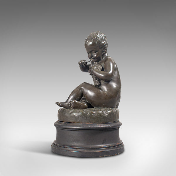 Antique Putto Statue, French, Bronze, Cherub Figure, Late 19th Century, C.1900