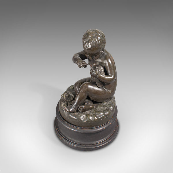 Antique Putto Statue, French, Bronze, Cherub Figure, Late 19th Century, C.1900