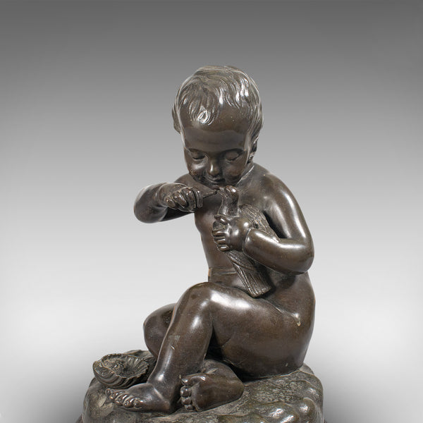 Antique Putto Statue, French, Bronze, Cherub Figure, Late 19th Century, C.1900