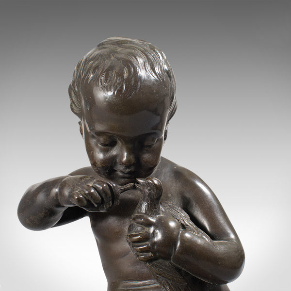 Antique Putto Statue, French, Bronze, Cherub Figure, Late 19th Century, C.1900