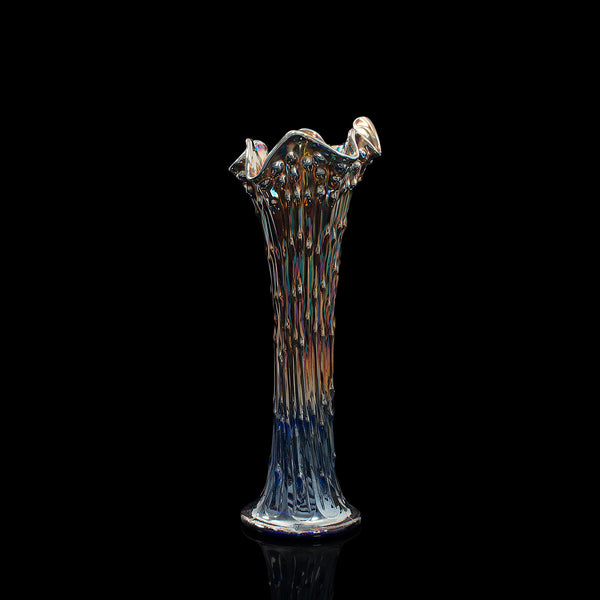 Tall Vintage Decorative Carnival Vase, English, Glass, Flower, Mid Century, 1950