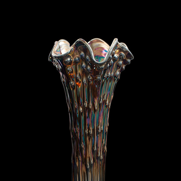 Tall Vintage Decorative Carnival Vase, English, Glass, Flower, Mid Century, 1950