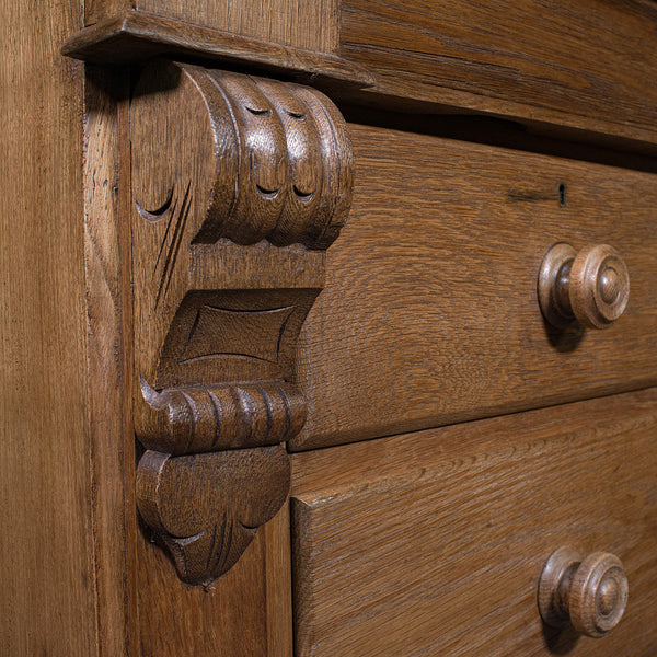 Tall Antique Chest of Drawers, French, Oak, Bedroom, Tallboy, Victorian, C.1900