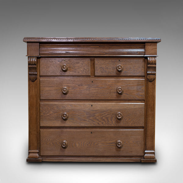 Tall Antique Chest of Drawers, French, Oak, Bedroom, Tallboy, Victorian, C.1900