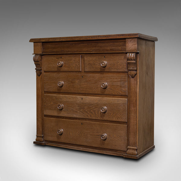 Tall Antique Chest of Drawers, French, Oak, Bedroom, Tallboy, Victorian, C.1900