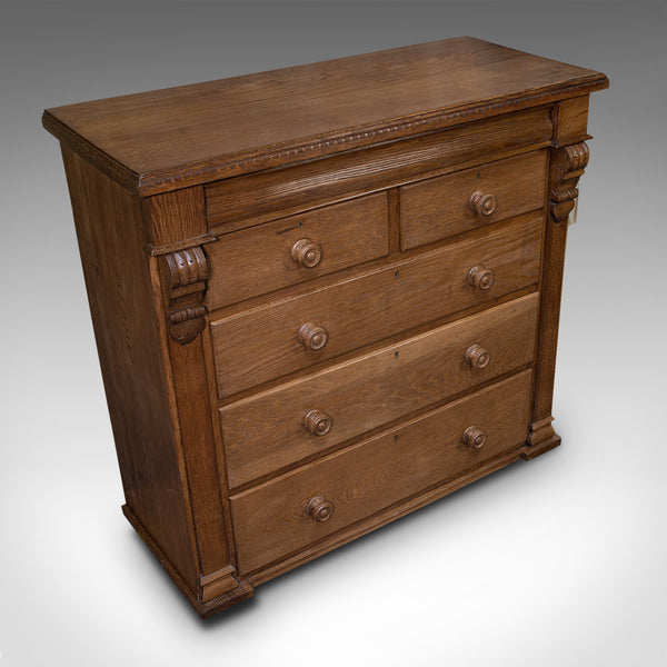 Tall Antique Chest of Drawers, French, Oak, Bedroom, Tallboy, Victorian, C.1900