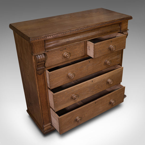 Tall Antique Chest of Drawers, French, Oak, Bedroom, Tallboy, Victorian, C.1900