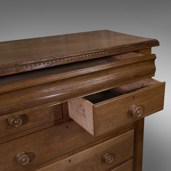 Tall Antique Chest of Drawers, French, Oak, Bedroom, Tallboy, Victorian, C.1900