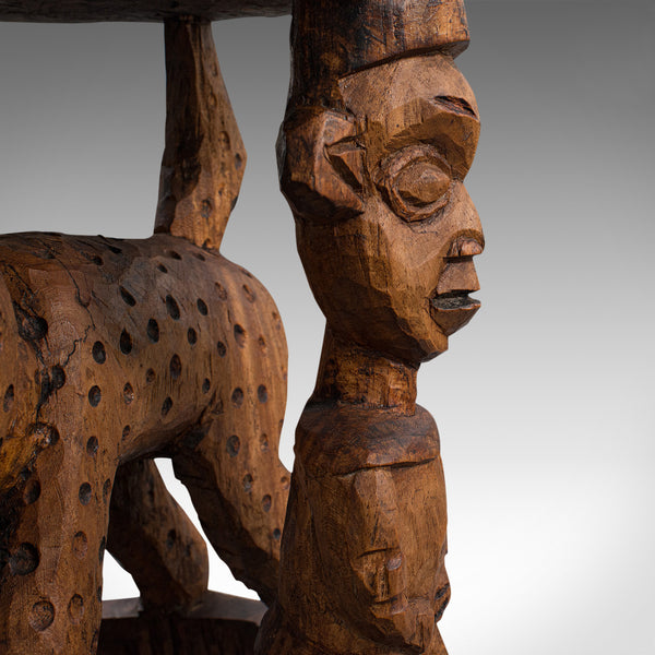 Antique Ceremonial Yoruba Stool, West African, Hardwood, Side, Lamp Table, 1900