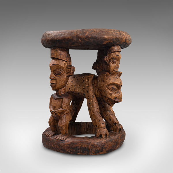 Antique Ceremonial Yoruba Stool, West African, Hardwood, Side, Lamp Table, 1900