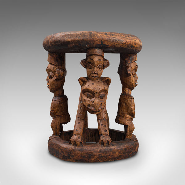 Antique Ceremonial Yoruba Stool, West African, Hardwood, Side, Lamp Table, 1900