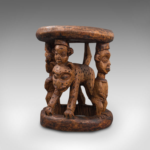 Antique Ceremonial Yoruba Stool, West African, Hardwood, Side, Lamp Table, 1900