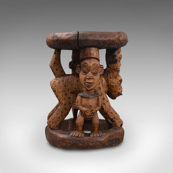 Antique Ceremonial Yoruba Stool, West African, Hardwood, Side, Lamp Table, 1900